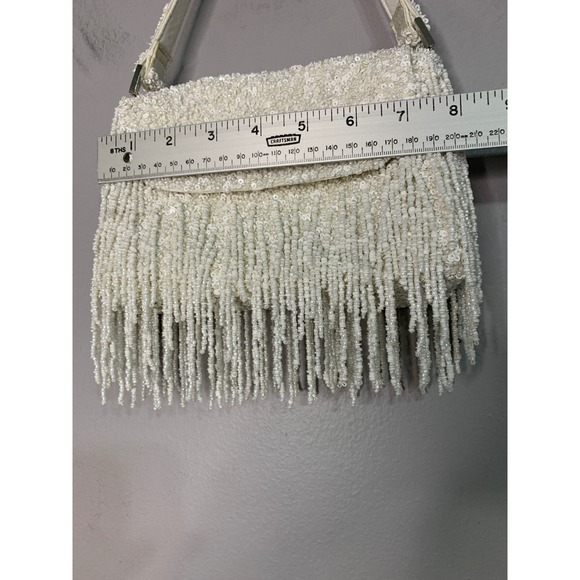 ZARA Beaded Fringe Shoulder Bag White Sequins Evening Party - Picture 6 of 10
